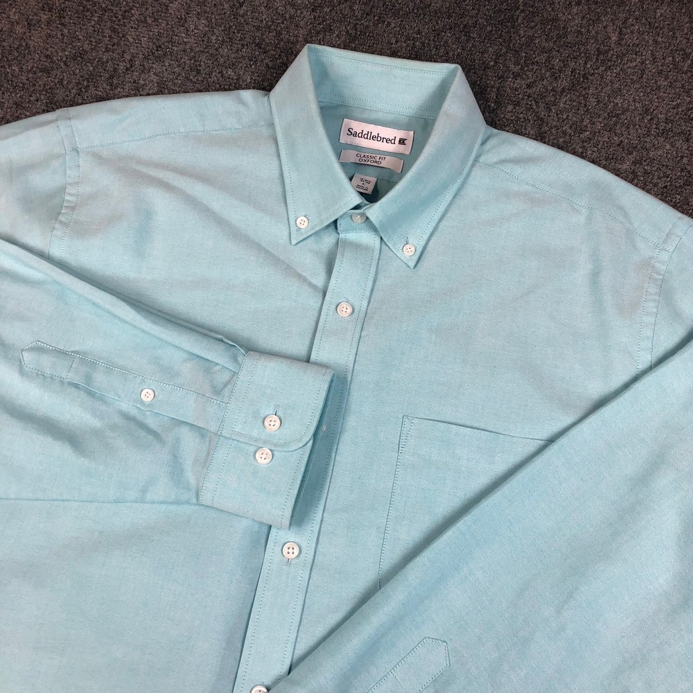 Saddlebred Mens Large Classic Fit Oxford Shirt Light Blue Long Sleeve 16-16.5